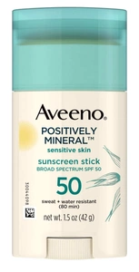 Aveeno Sensitive Skin SPF 50 Mineral Sunscreen Stick Broad Spectrum UVA+UVB