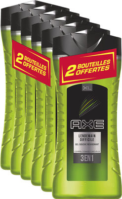 AXE 3en1 Gel Douche Homme Lendemain Difficile Format XL Lot 4+2 offerts x400ml