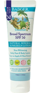 Badger Clear Daily, Natural Mineral Sunscreen Lotion, Clear Zinc, Spf 30, Unscented