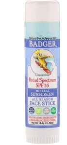 Badger Company Natural Mineral Sunscreen Face Stick, SPF 35, Unscented