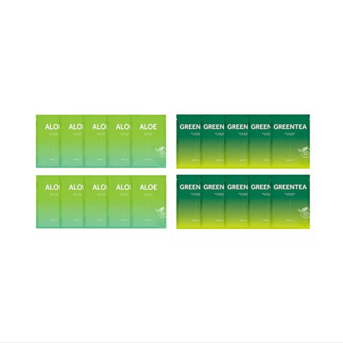 BARULAB The Clean Vegan Aloe Mask - 10pcs (1ea) + The Clean Vegan Green Tea Mask - 10pcs (1ea) set
