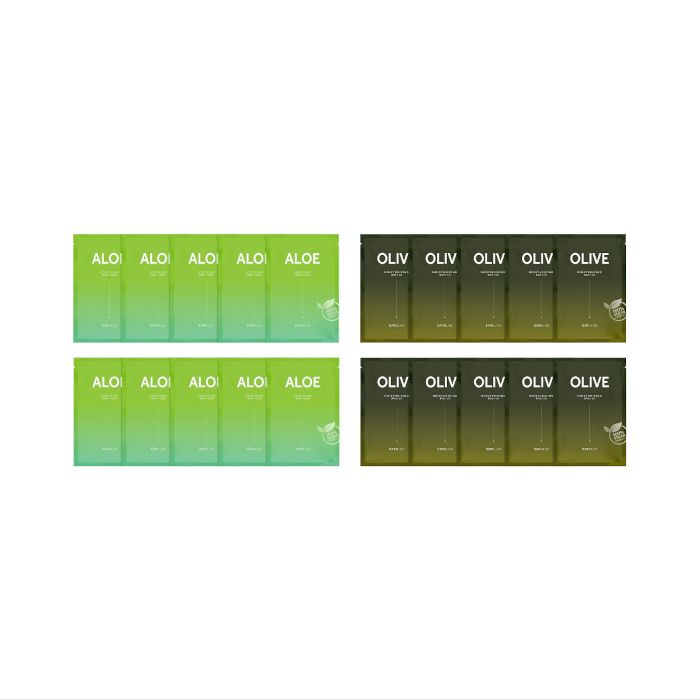 BARULAB The Clean Vegan Aloe Mask - 10pcs (1ea) + The Clean Vegan Olive Mask - 10pcs (1ea) set