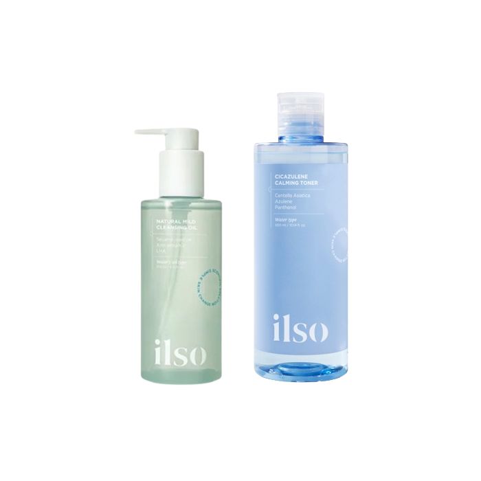 ILSO Natural Mild Cleansing Oil - 200ml + Cicazulene Calming Toner - 300ml Set