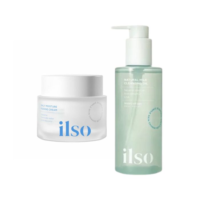 ILSO Natural Mild Cleansing Oil - 200ml + Daily Moisture Pudding Cream - 50ml Set