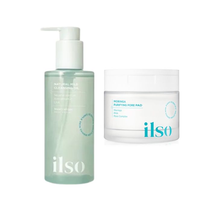 ILSO Natural Mild Cleansing Oil - 200ml + Moringa Purifying Pore Pad - 160ml Set