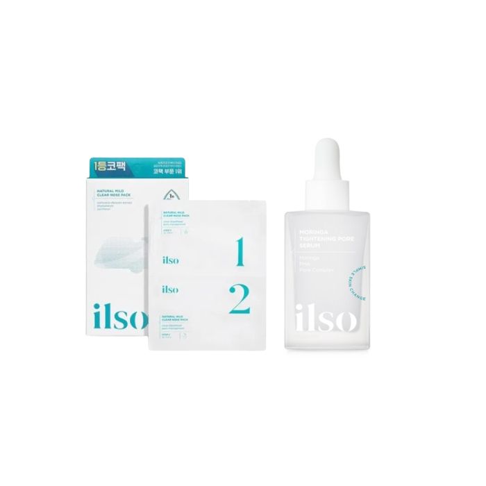 ILSO Natural Mild Clear Nose Pack - 5ea + Moringa Tightening Pore Serum - 30ml
