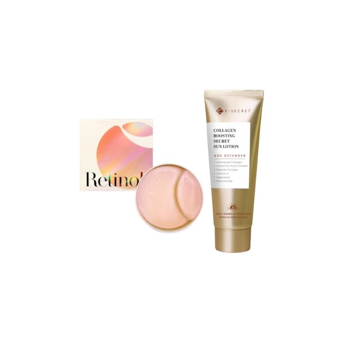 KSECRET Advanced Regenerating Eye Gel Patches - RETINOL - 102g + Collagen Boosting Secret Sun Lotion SPF50+ PA++++ - 60ml Set