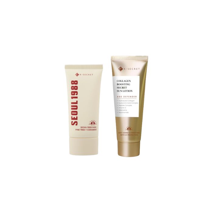 KSECRET Collagen Boosting Secret Sun Lotion SPF50+ PA++++ - 60ml + SEOUL 1988 Sun : Pine Tree + Ceramide SPF50+ PA++++ - 50ml Set