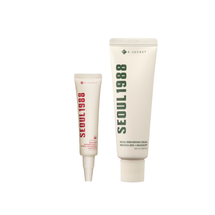 KSECRET SEOUL 1988 Advanced Shot : Retinal Liposome 12% + Black Rice - 15ml (1ea) & SEOUL 1988 Repair Cream : Niacica 20% + Mugwort - 50ml (1ea) Set