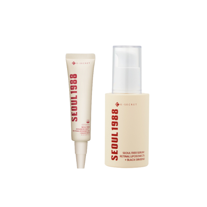KSECRET SEOUL 1988 Advanced Shot : Retinal Liposome 12% + Black Rice - 15ml (1ea) & SEOUL 1988 Serum : Retinal Liposome 2% + Black Ginseng - 30ml (1ea) Set