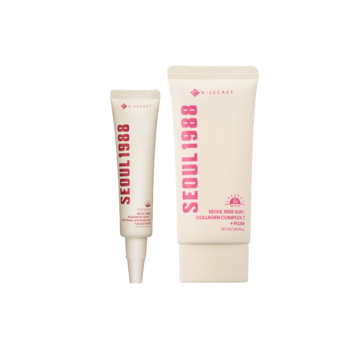 KSECRET SEOUL 1988 Advanced Shot : Retinal Liposome 12% + Black Rice - 15ml (1ea) & SEOUL 1988 Sun : Collagen Complex 7 + Plum SPF50+ PA++++ - 50ml (1ea) Set