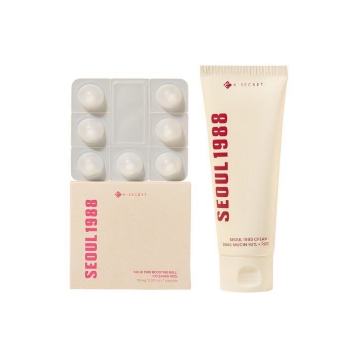 KSECRET SEOUL 1988 Boosting Ball - 35mg x 7 (1ea) X Cream : Snail Mucin 93% + Rice - 100ml (1ea) Set