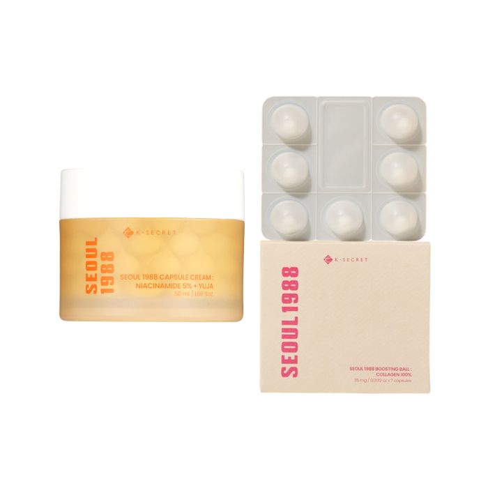 KSECRET KSECRET SEOUL 1988 Boosting Ball : Collagen 100% - 35mg x 7 (1ea) X Capsule Cream : Niacinamide 5% + Yuja - 50ml (1ea) Set