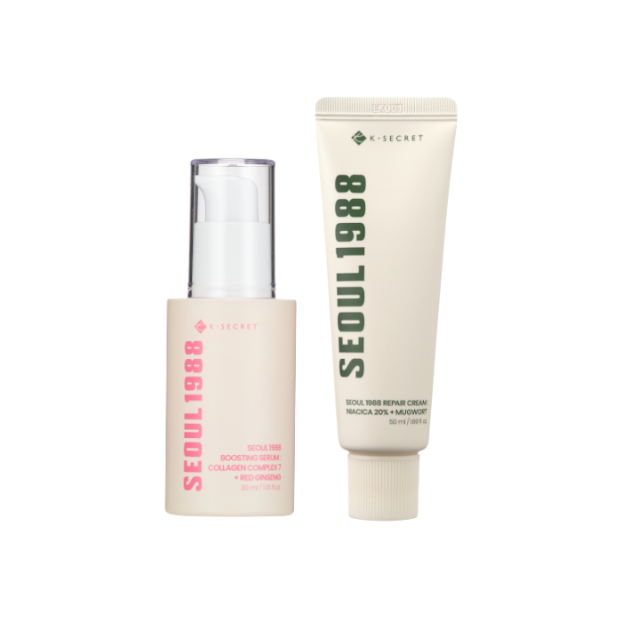 KSECRET SEOUL 1988 Boosting Serum : Collagen Complex 7 + Red Ginseng - 30ml (1ea) & SEOUL 1988 Repair Cream : Niacica 20% + Mugwort - 50ml (1ea) Set