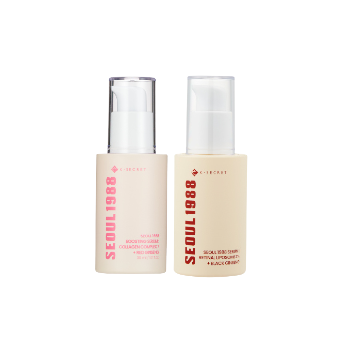 KSECRET SEOUL 1988 Boosting Serum : Collagen Complex 7 + Red Ginseng - 30ml (1ea) & SEOUL 1988 Serum : Retinal Liposome 2% + Black Ginseng - 30ml (1ea) Set