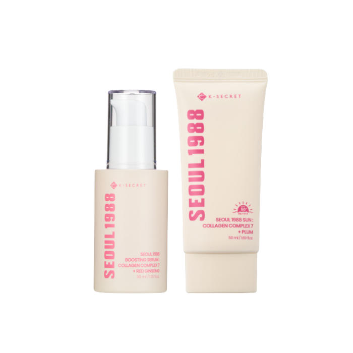 KSECRET SEOUL 1988 Boosting Serum : Collagen Complex 7 + Red Ginseng - 30ml (1ea) & SEOUL 1988 Sun : Collagen Complex 7 + Plum SPF50+ PA++++ - 50ml (1ea) Set
