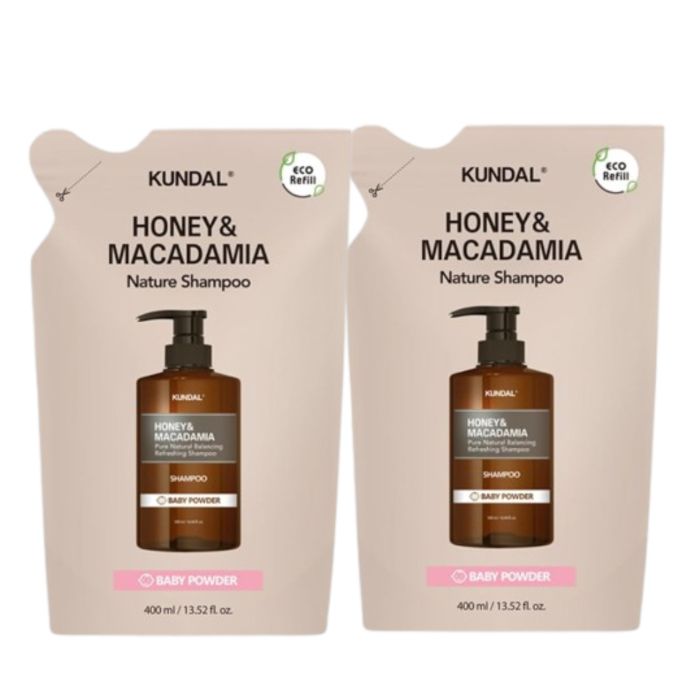 KUNDAL Honey & Macadamia Nature Shampoo - Refill Pack - 400ml DUO Set - Baby Powder