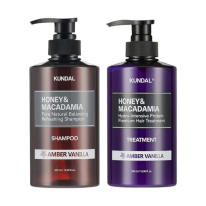 KUNDAL Honey & Macadamia Nature Shampoo + Treatment - 500ml Set - Amber Vanilla