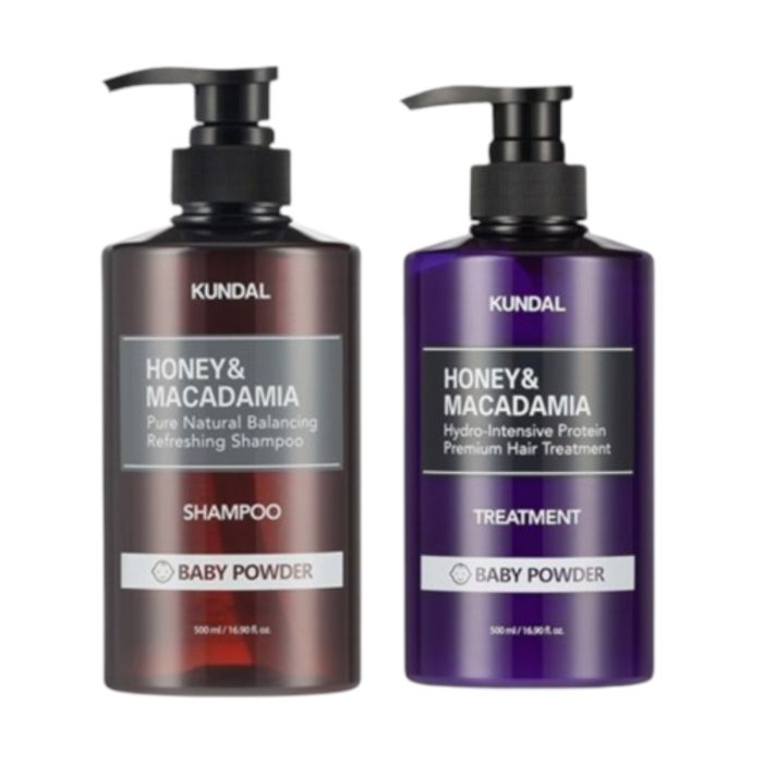 KUNDAL Honey & Macadamia Nature Shampoo + Treatment - 500ml Set - Baby Powder