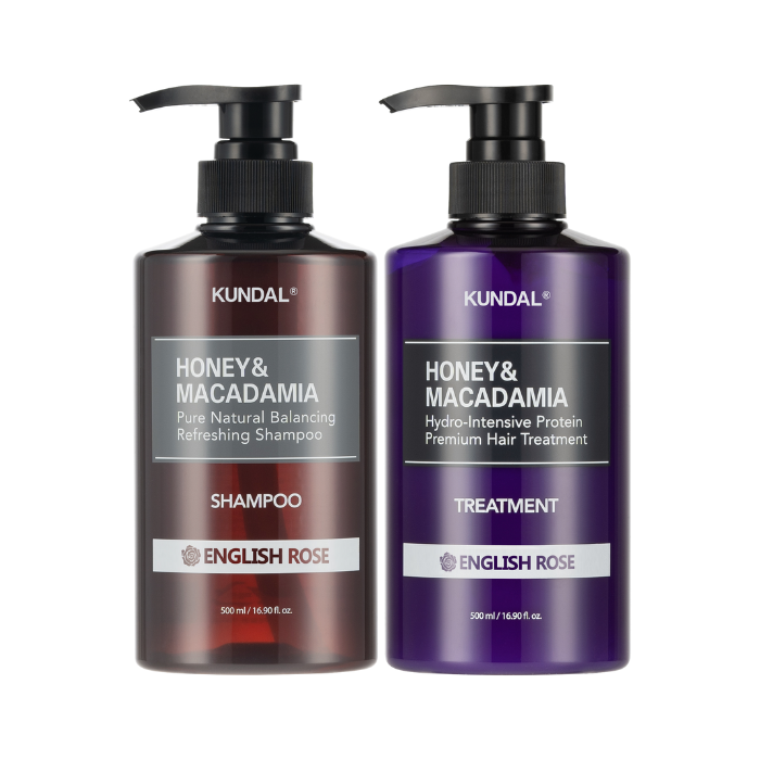 KUNDAL Honey & Macadamia Nature Shampoo + Treatment - 500ml Set - English Rose