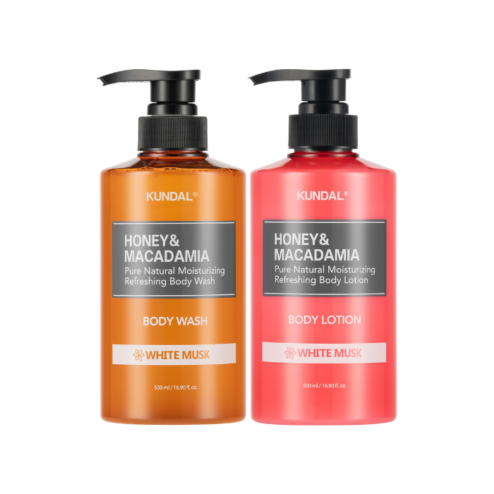 KUNDAL Honey & Macadamia Pure Body Wash + Lotion - 500ml Set - White Musk