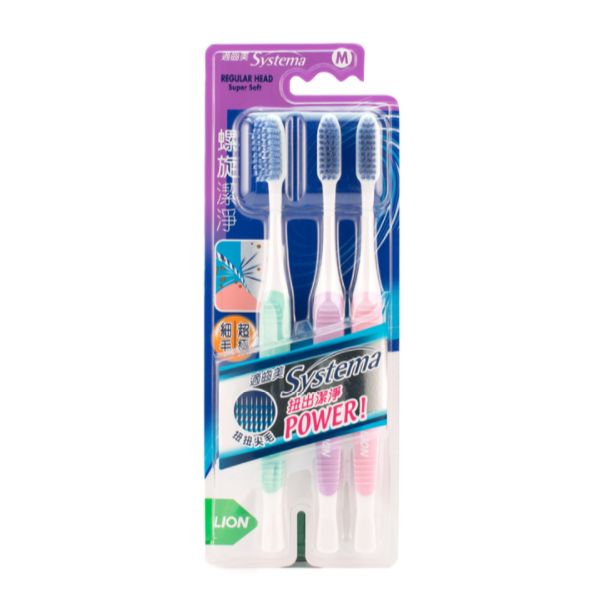 LION Systema Super Soft Spiral Toothbrush - Random Colour - M - 3pcs