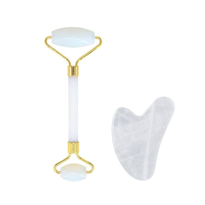 MissLady Face Roller with Scraping Board Gua Sha Massage (Heart-shaped) Set - White