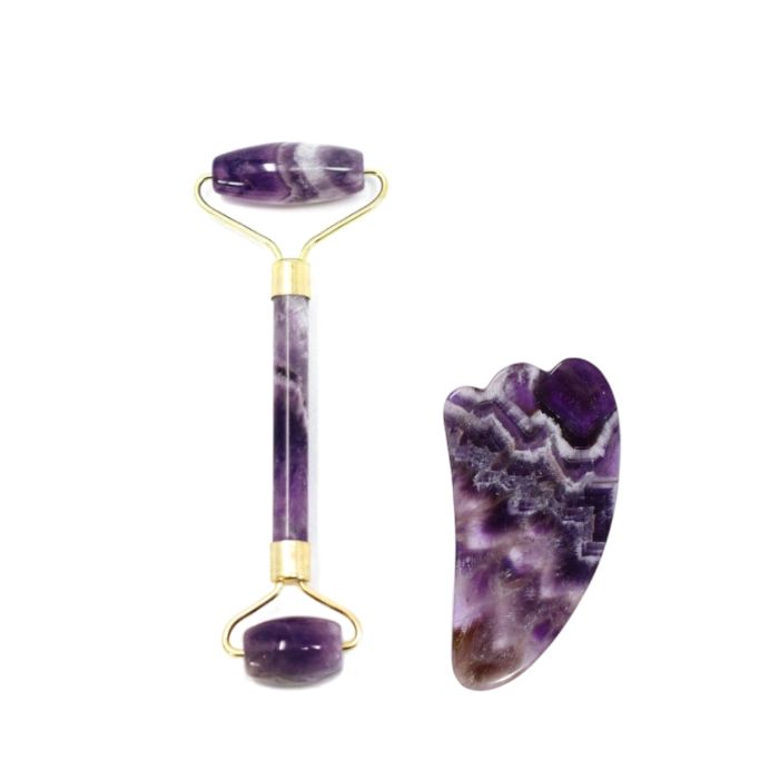 MissLady Face Roller with Scraping Board Gua Sha Massage (M-shaped) Set - Purple