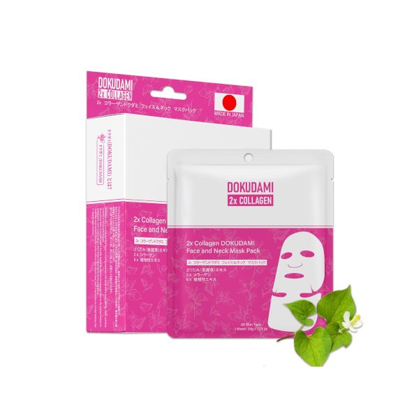MITOMO 2x Collagen DOKUDAMI Face and Neck Mask Pack - 6pcs