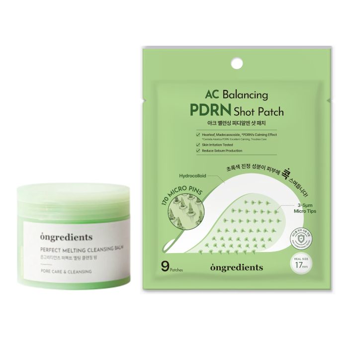 ongredients AC Balancing PDRN Shot Patch - 9patches + Perfect Melting Cleansing Balm - 90g Set