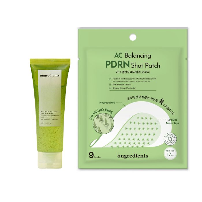 ongredients Deep Foaming Cleanser - 120ml + AC Balancing PDRN Shot Patch - 9patches Set