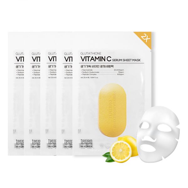 tenzero 2X Glutathione Vitamin C Serum Sheet Mask - 5pcs