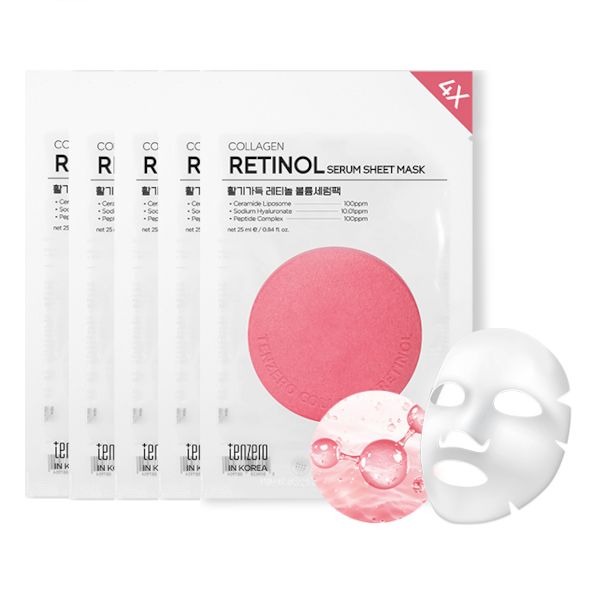 tenzero 4X Collagen Retinol Serum Sheet Mask - 5pcs