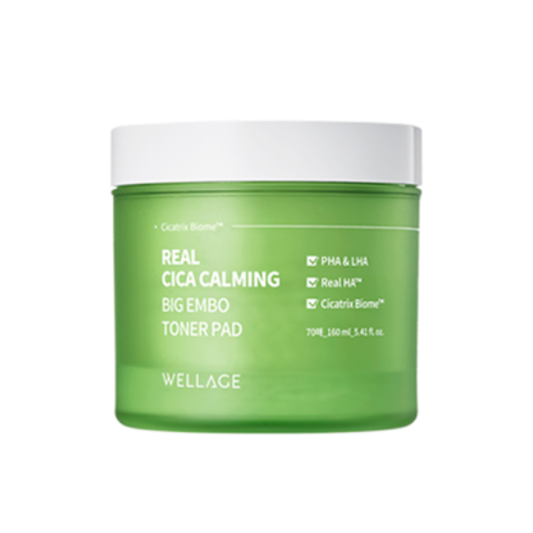 Wellage Real Cica Calming Big Embo Toner Pad - 160ml/70pads