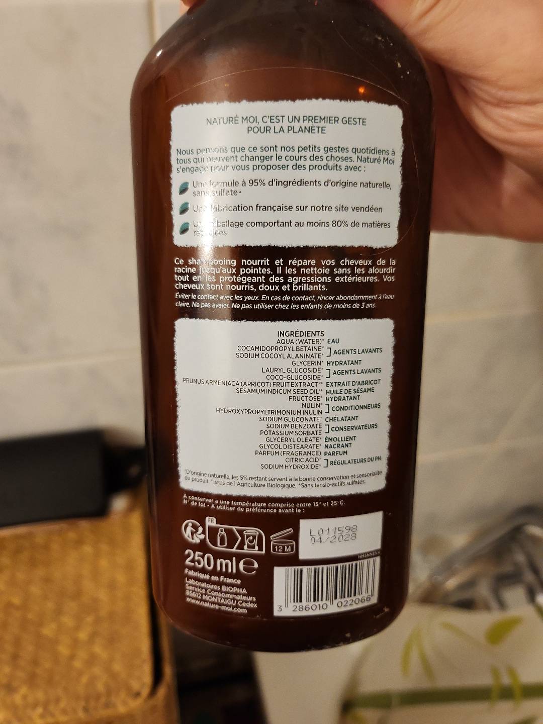 Shampooing Nutrition Réparation Abricot & Huile de Sésame Bio 250 ml